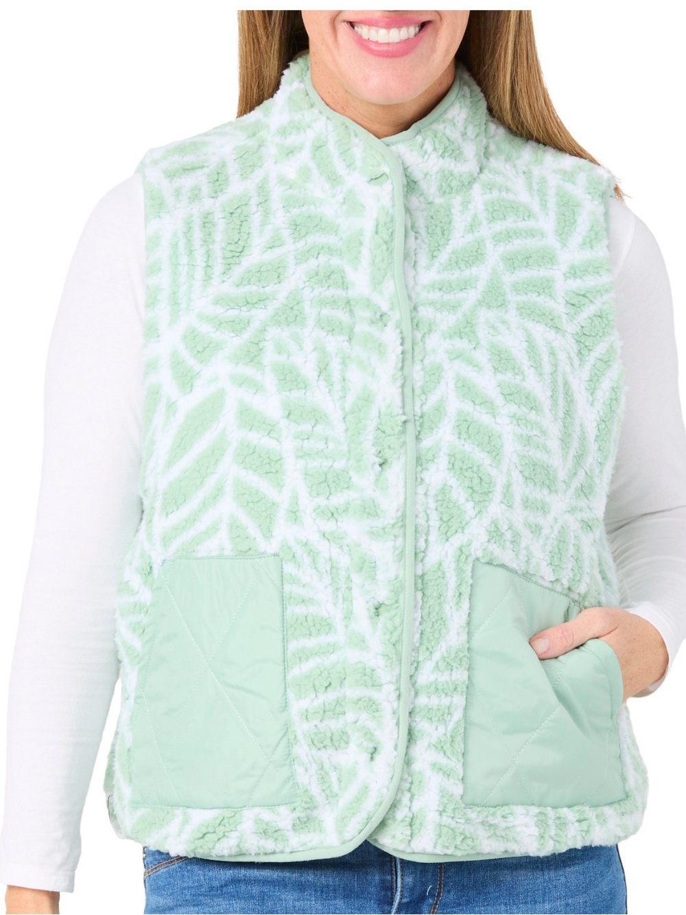 NWT Reel Legends Mint Green & White Tropical Reversible  Sherpa Vest Sizes S